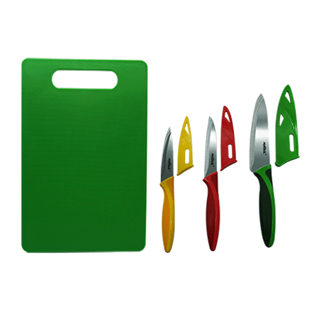 Knife Set with safety covers and cutting board
